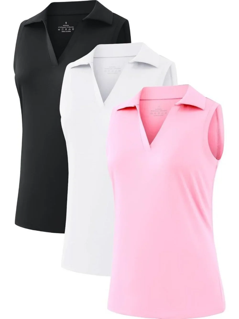 Stylish Women's Sleeveless Golf Polo V-Neck Tank Tops - 3 Pack for Tennis